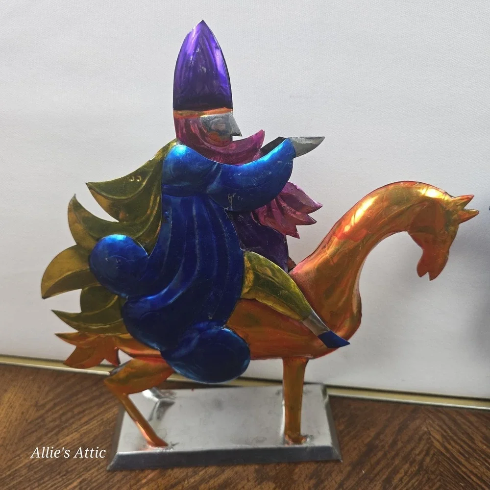 Punched‎ Tin Folk Art Vintage Christmas Decor 3 Wise Men Horse Candle Colorful